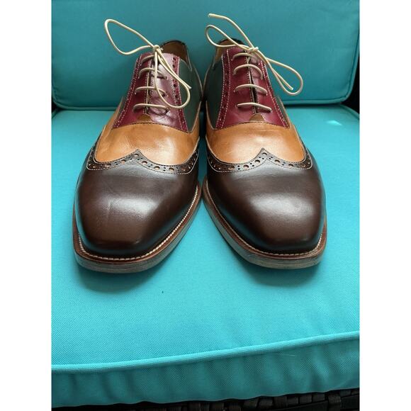 PAUL FREDRICK Men 13M Italian Oxford Wingtip Multi Color Dress Shoe Cuoio Brogue